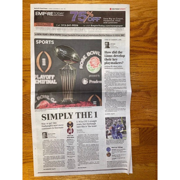 Michigan Wolverines Alabama preview Free Press newspaper 12/31/23 - Picture 1 of 3